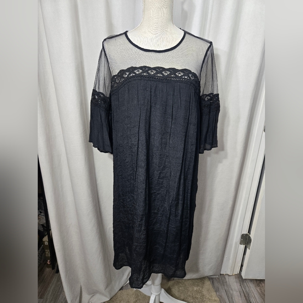 Mlle Gabrielle Black Mini Dress Sheer Top Sz M NWT